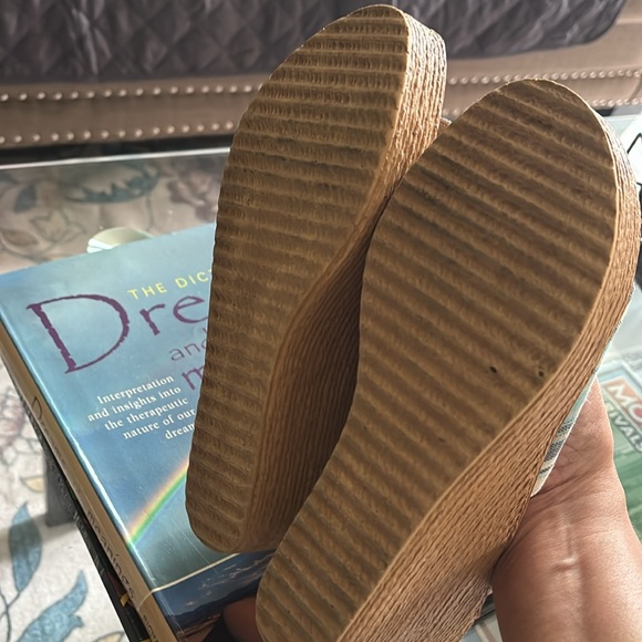 Blue and Tan Sz 8 Platform Shoes Casual Style mules wedge sandals - Picture 6 of 11